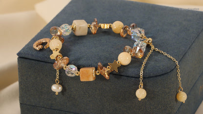 Yellow Crystal Beads Bracelet ,Women Adjustable Bracelet,Gift for Her