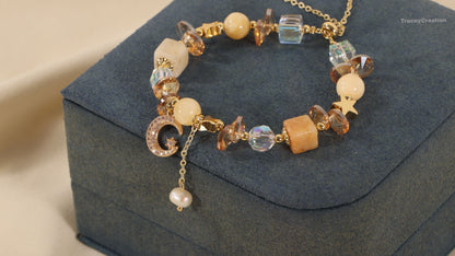 Yellow Crystal Beads Bracelet ,Women Adjustable Bracelet,Gift for Her
