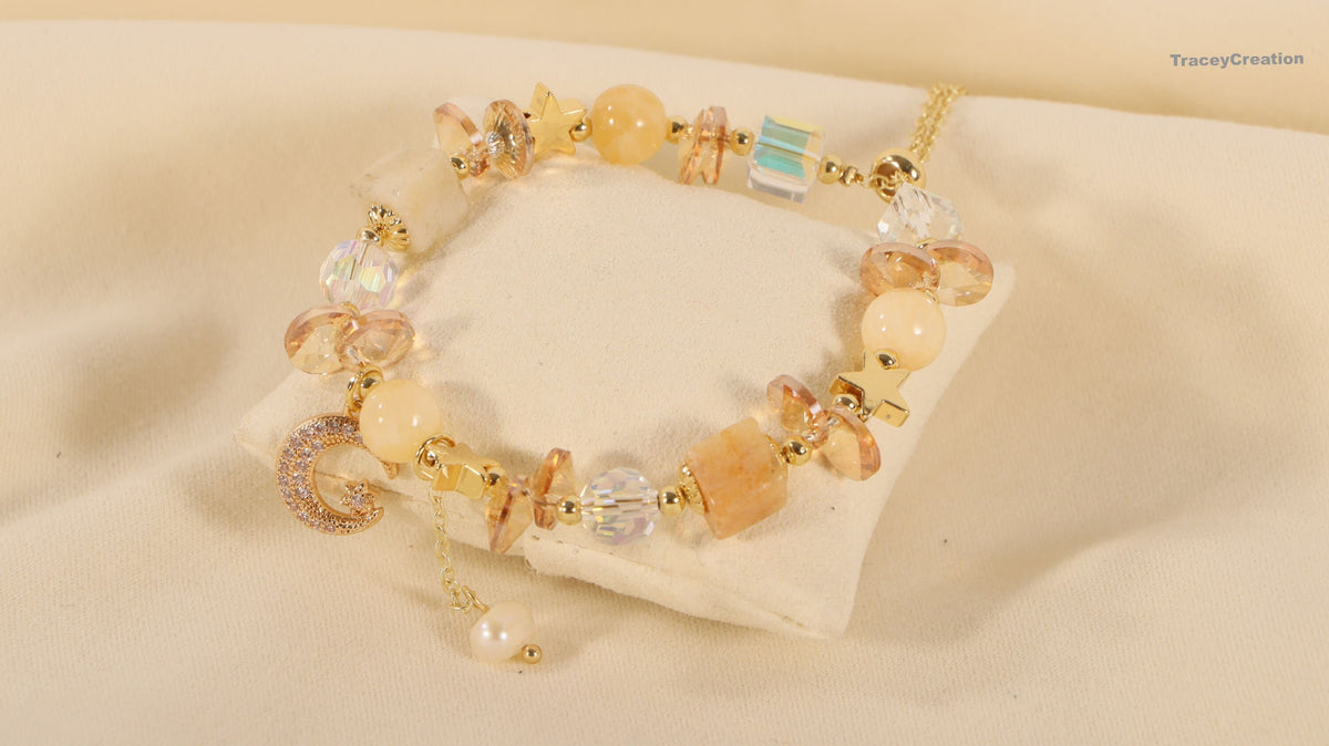 Yellow Crystal Beads Bracelet ,Women Adjustable Bracelet,Gift for Her