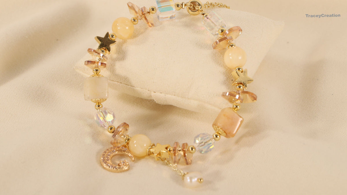 Yellow Crystal Beads Bracelet ,Women Adjustable Bracelet,Gift for Her