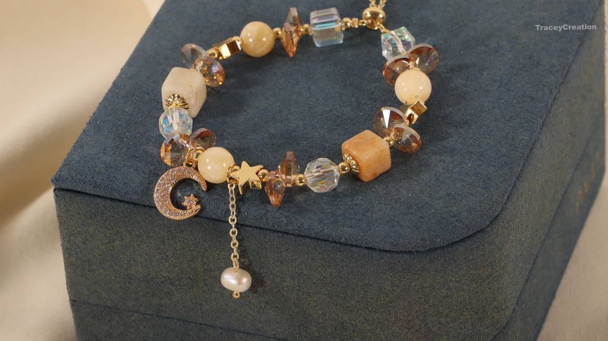 Yellow Crystal Beads Bracelet ,Women Adjustable Bracelet,Gift for Her