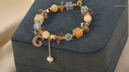 Yellow Crystal Beads Bracelet ,Women Adjustable Bracelet,Gift for Her