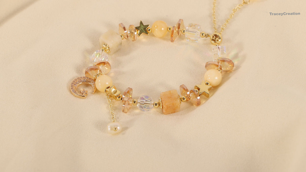 Yellow Crystal Beads Bracelet ,Women Adjustable Bracelet,Gift for Her