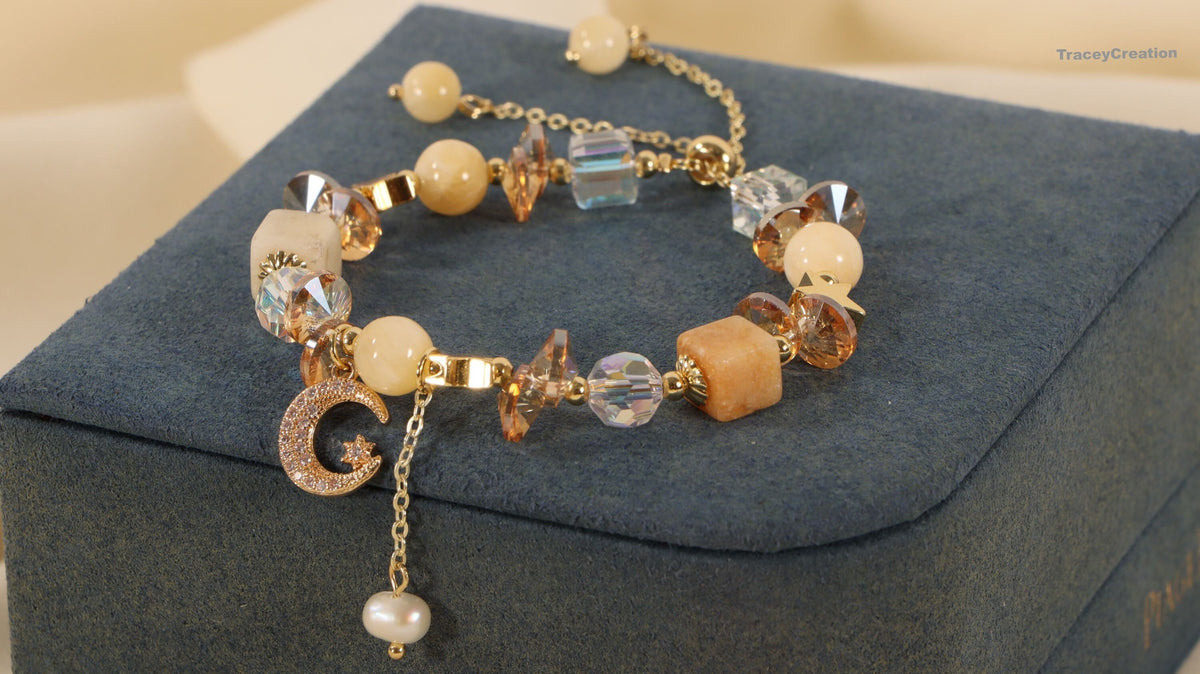 Yellow Crystal Beads Bracelet ,Women Adjustable Bracelet,Gift for Her