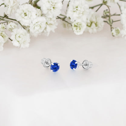 Baby Girl 925 Sterling Silver Blue CZ Screwback Stud Earrings – 3mm