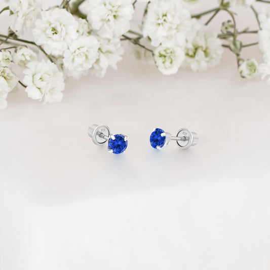 Baby Girl 925 Sterling Silver Blue CZ Screwback Stud Earrings – 3mm