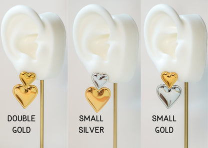 Two Tone Earrings, Double Heart Earring, Mixed Metal Earrings, Statement Earrings, Chunky Earrings, Unique Earrings, Large Dangle Earrings