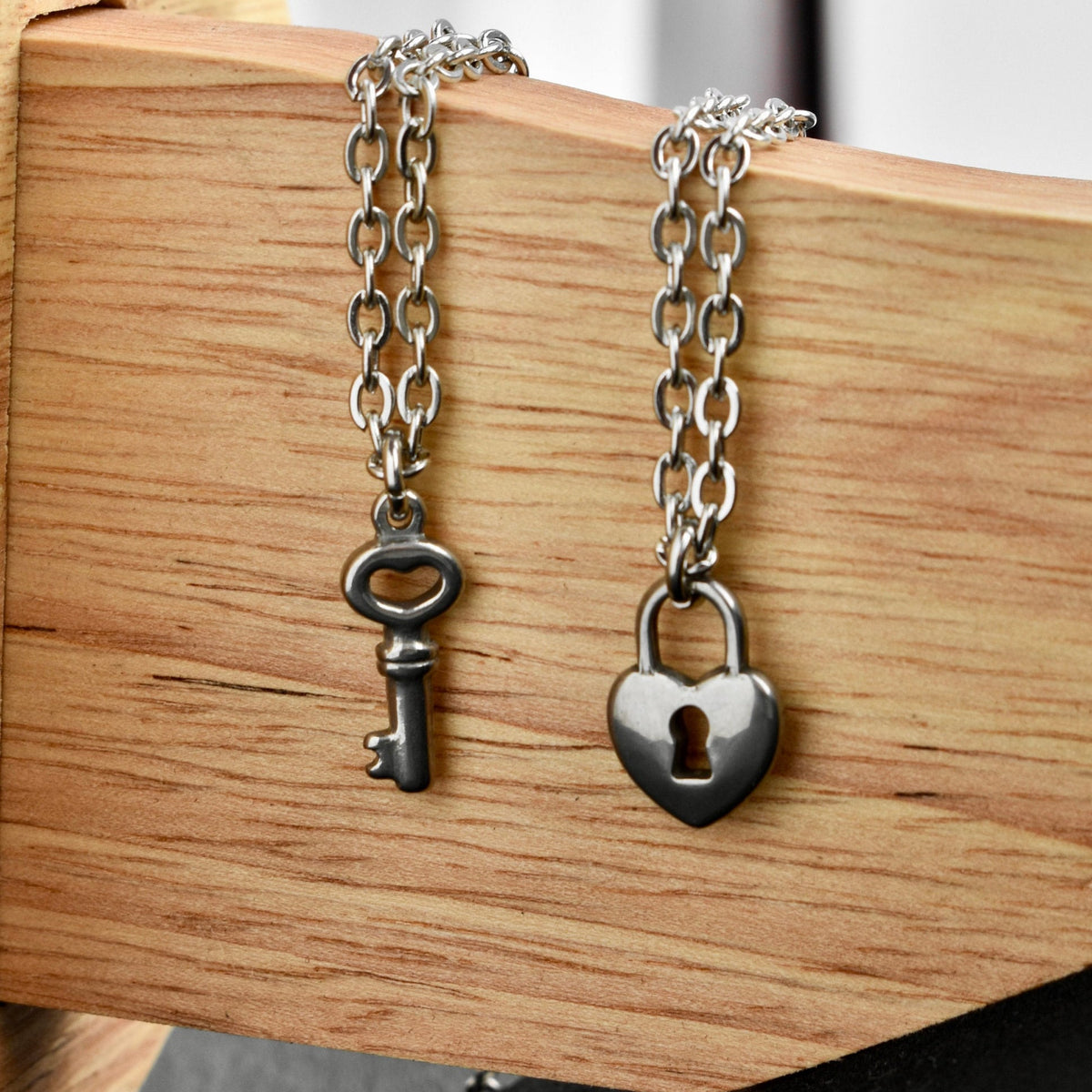 Stainless Steel Key & Lock Matching Couple Necklaces– Set of 2