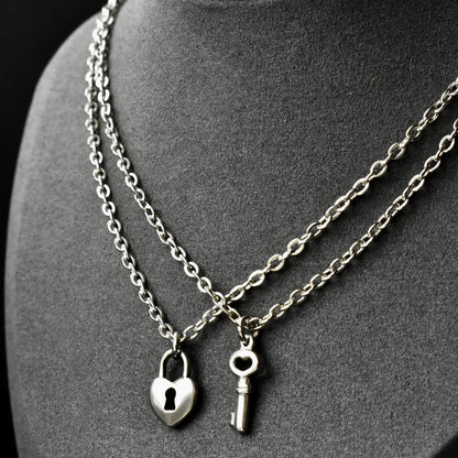 Stainless Steel Key & Lock Matching Couple Necklaces– Set of 2