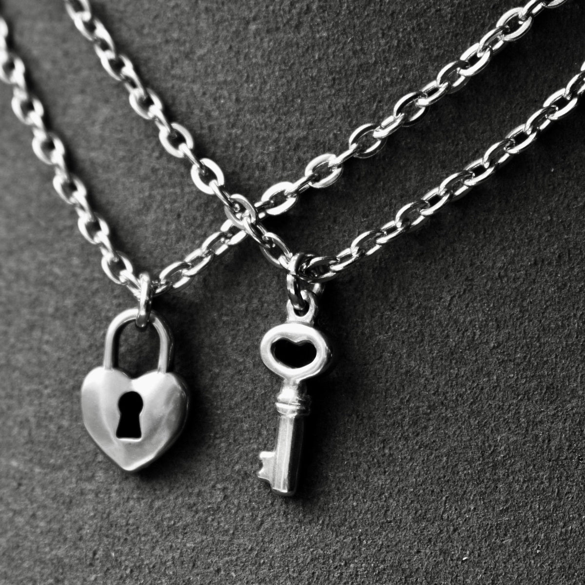 Stainless Steel Key & Lock Matching Couple Necklaces– Set of 2