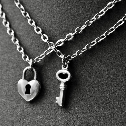 Stainless Steel Key & Lock Matching Couple Necklaces– Set of 2