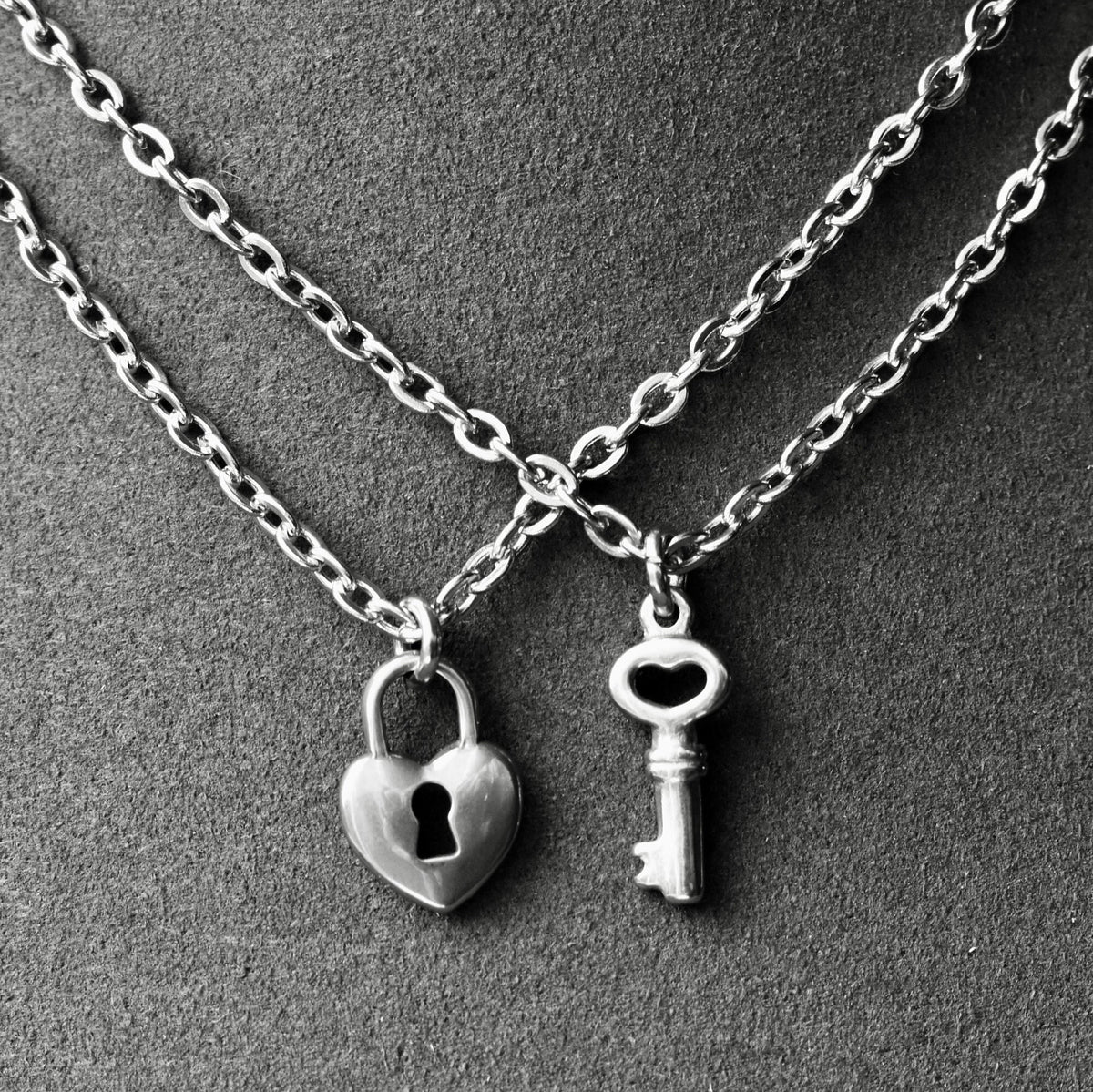 Stainless Steel Key & Lock Matching Couple Necklaces– Set of 2
