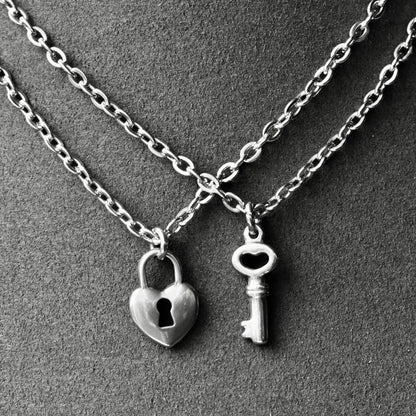 Stainless Steel Key & Lock Matching Couple Necklaces– Set of 2