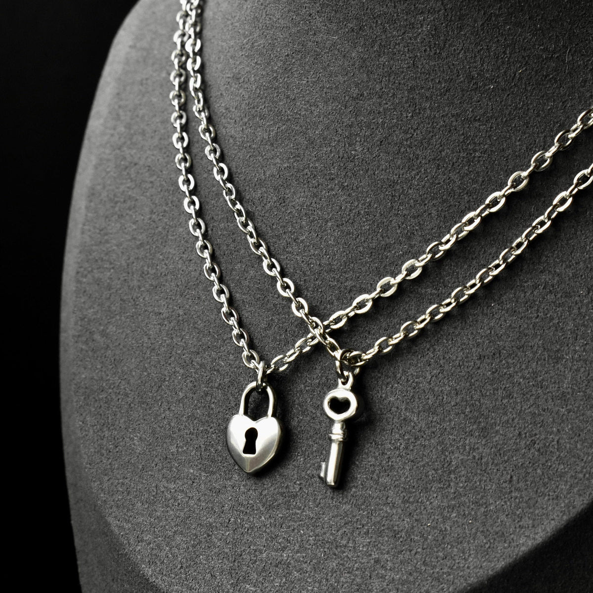 Stainless Steel Key & Lock Matching Couple Necklaces– Set of 2
