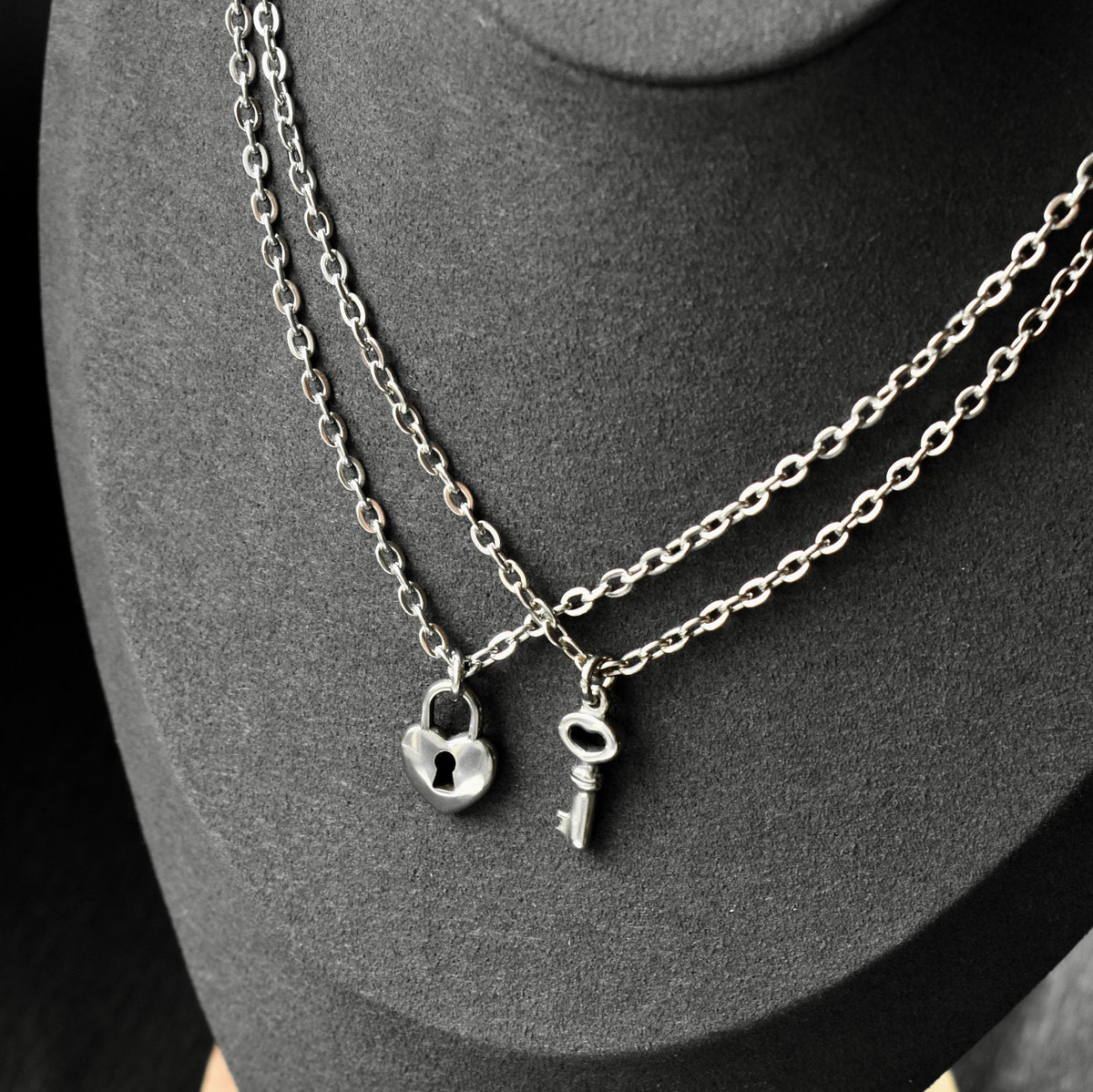Stainless Steel Key & Lock Matching Couple Necklaces– Set of 2