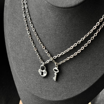 Stainless Steel Key & Lock Matching Couple Necklaces– Set of 2