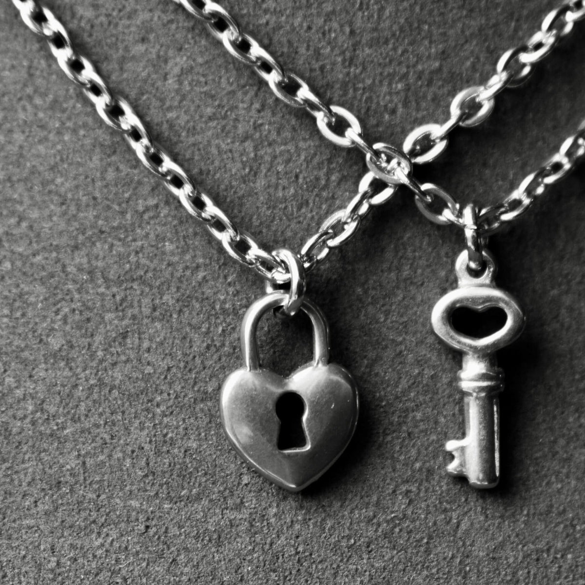 Stainless Steel Key & Lock Matching Couple Necklaces– Set of 2