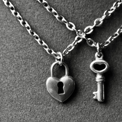 Stainless Steel Key & Lock Matching Couple Necklaces– Set of 2