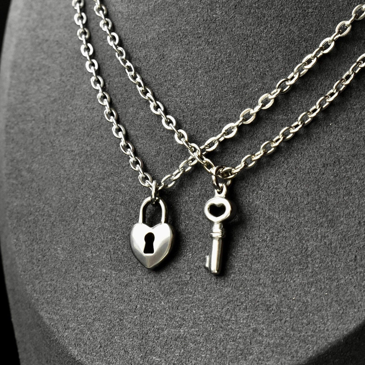 Stainless Steel Key & Lock Matching Couple Necklaces– Set of 2