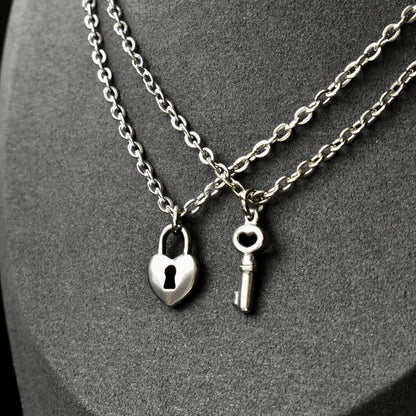 Stainless Steel Key & Lock Matching Couple Necklaces– Set of 2