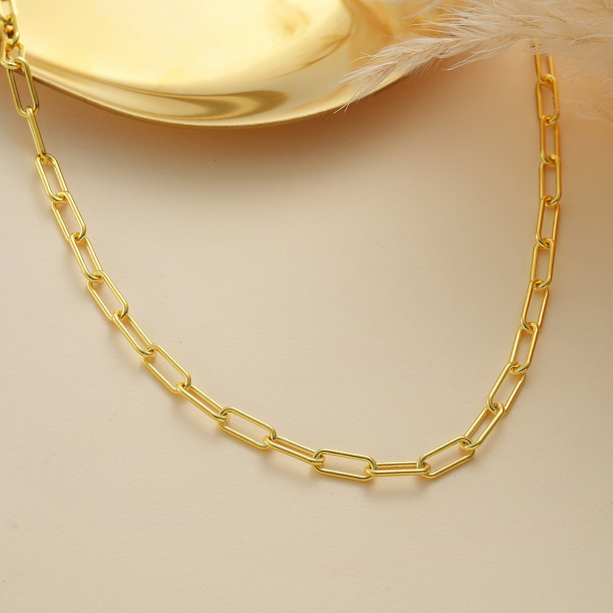 14K Gold Paperclip Link Chain Necklace, 14 Inch