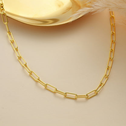 14K Gold Paperclip Link Chain Necklace, 14 Inch