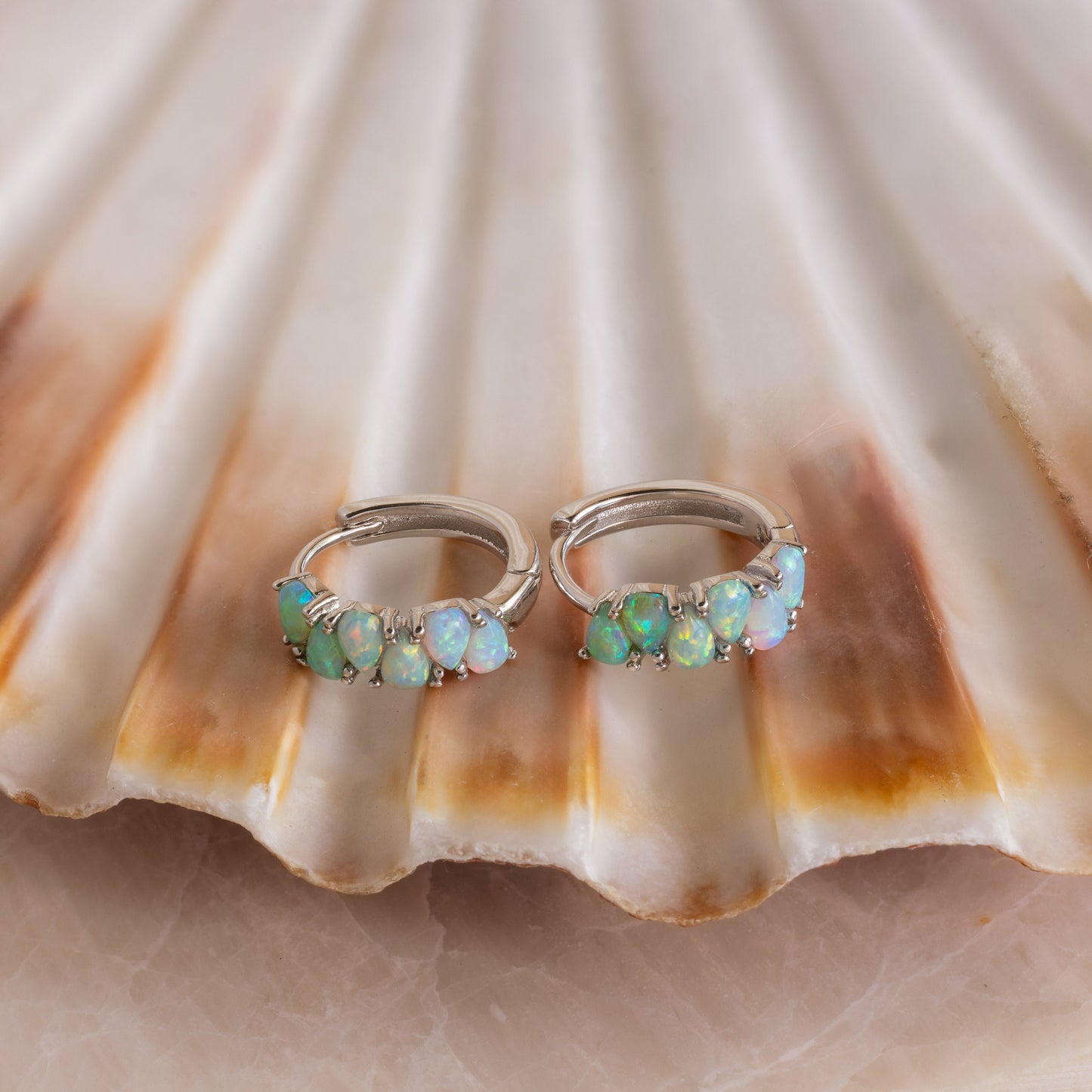 Dainty Ombre Opal Earrings by Caitlyn Minimalist • Opal Teardrop Huggies • Gemstone Hoop Earrings • Silver Jewelry • Gift for Mom • ER556