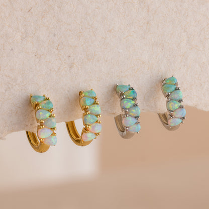 Dainty Ombre Opal Earrings by Caitlyn Minimalist • Opal Teardrop Huggies • Gemstone Hoop Earrings • Silver Jewelry • Gift for Mom • ER556