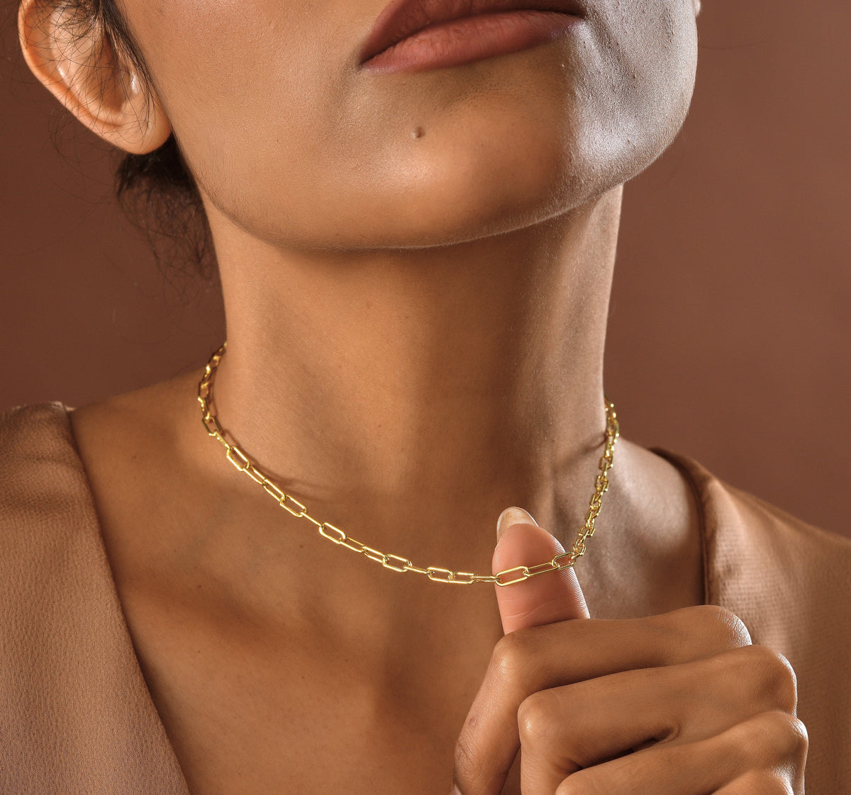14K Gold Paperclip Link Chain Necklace, 14 Inch
