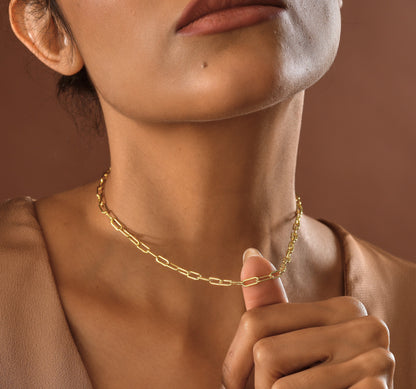 14K Gold Paperclip Link Chain Necklace, 14 Inch
