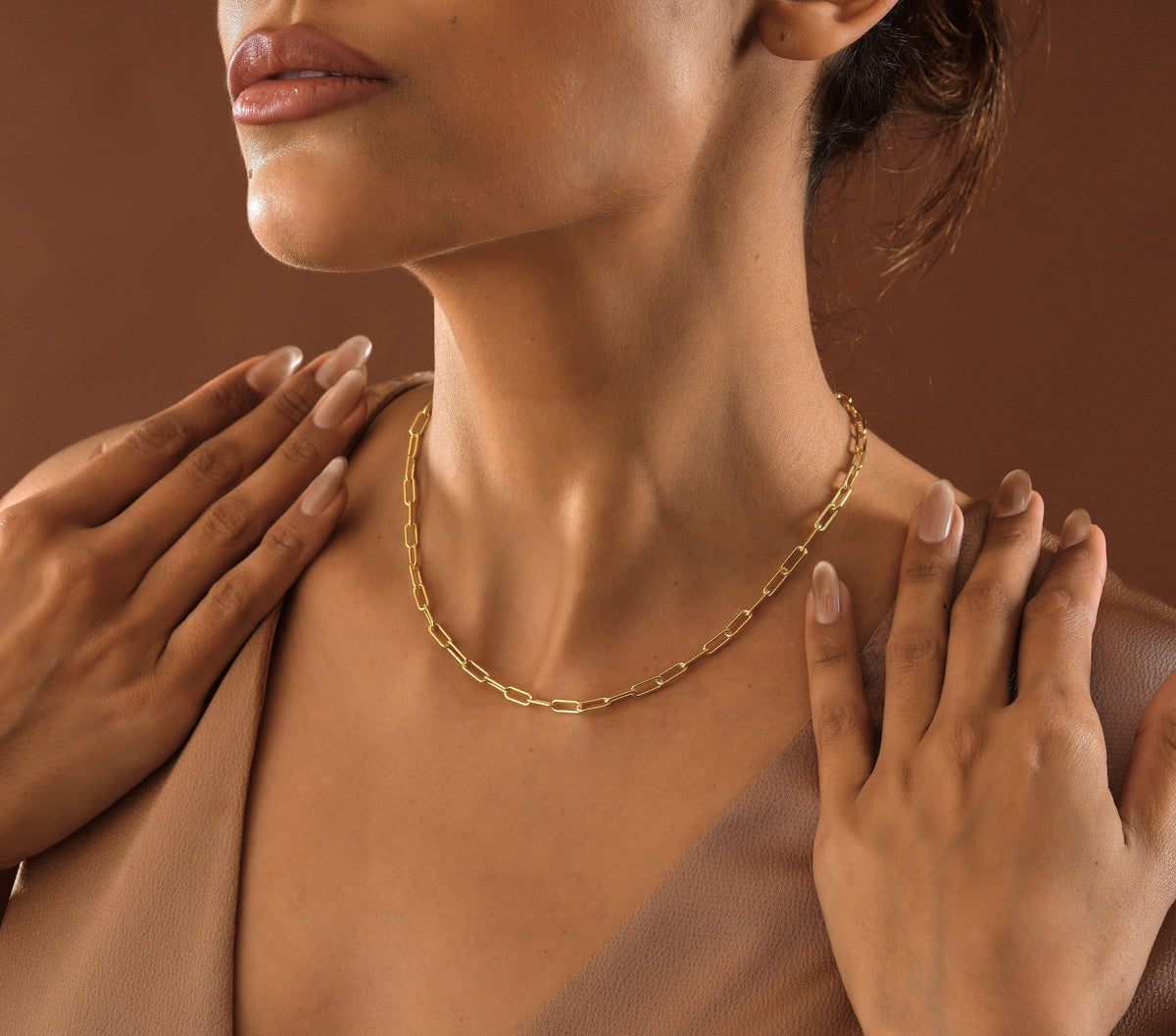 14K Gold Paperclip Link Chain Necklace, 14 Inch