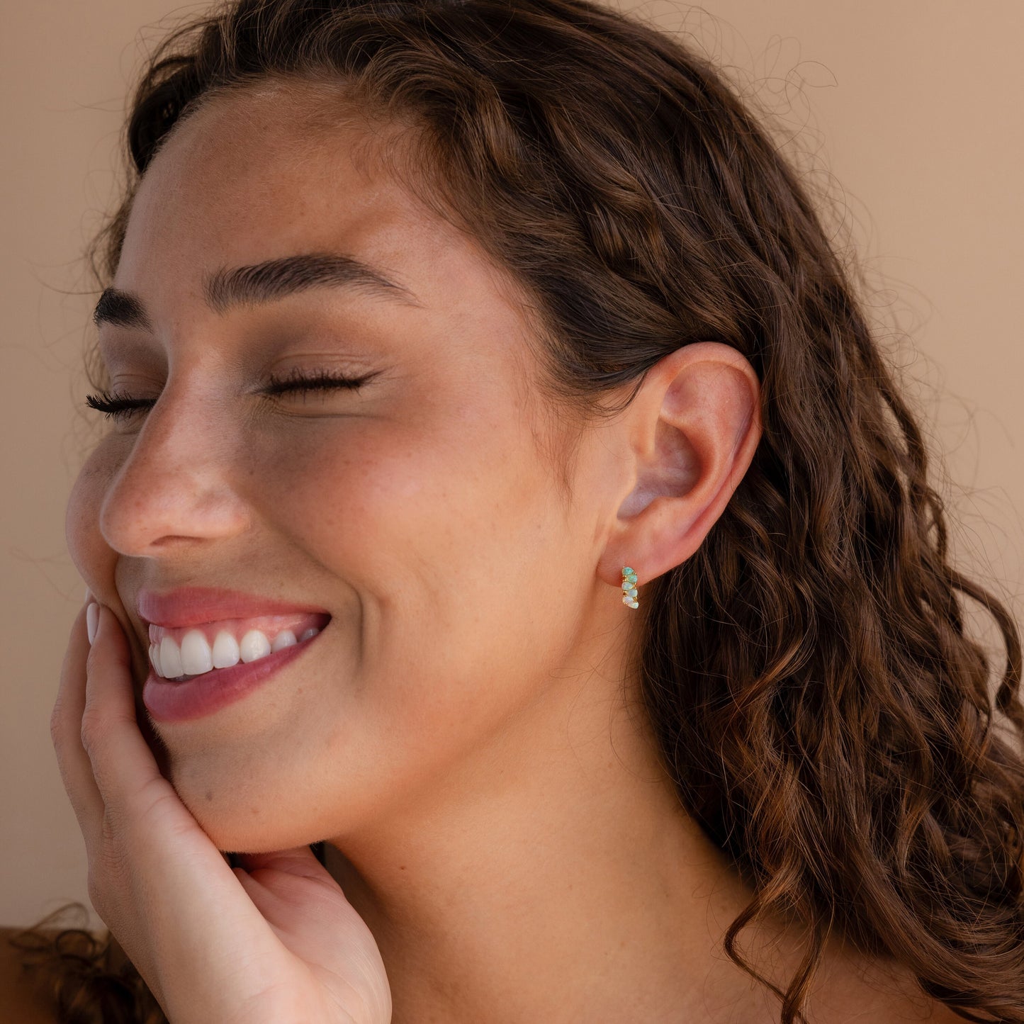 Dainty Ombre Opal Earrings by Caitlyn Minimalist • Opal Teardrop Huggies • Gemstone Hoop Earrings • Silver Jewelry • Gift for Mom • ER556