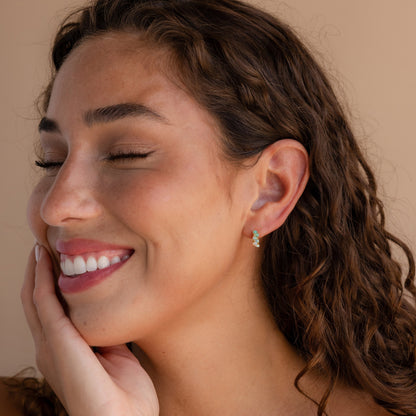Dainty Ombre Opal Earrings by Caitlyn Minimalist • Opal Teardrop Huggies • Gemstone Hoop Earrings • Silver Jewelry • Gift for Mom • ER556
