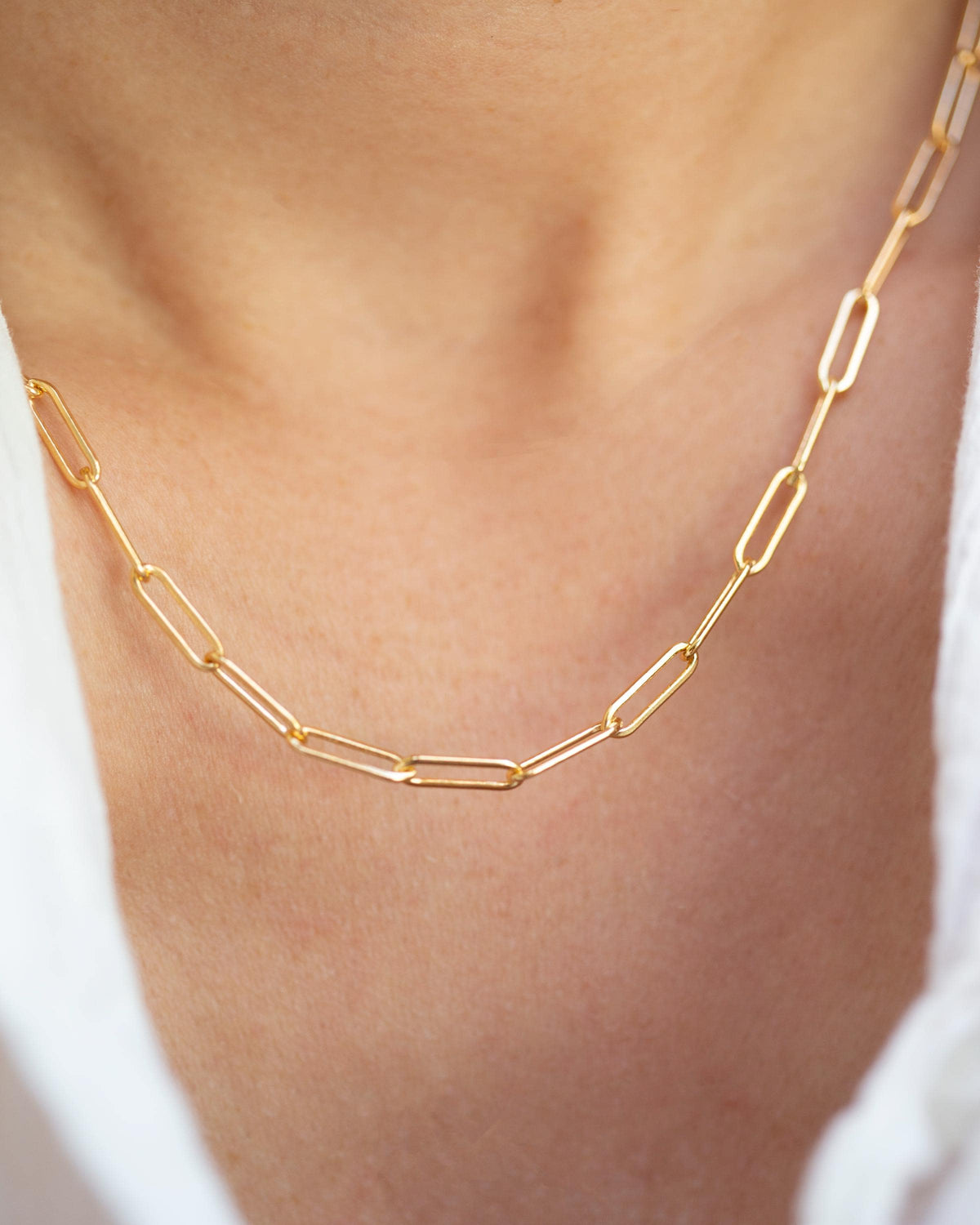 Gold Paperclip Link Chain Necklace / Paper Clip Chain Necklace in Sterling Silver or 14K Gold Filled