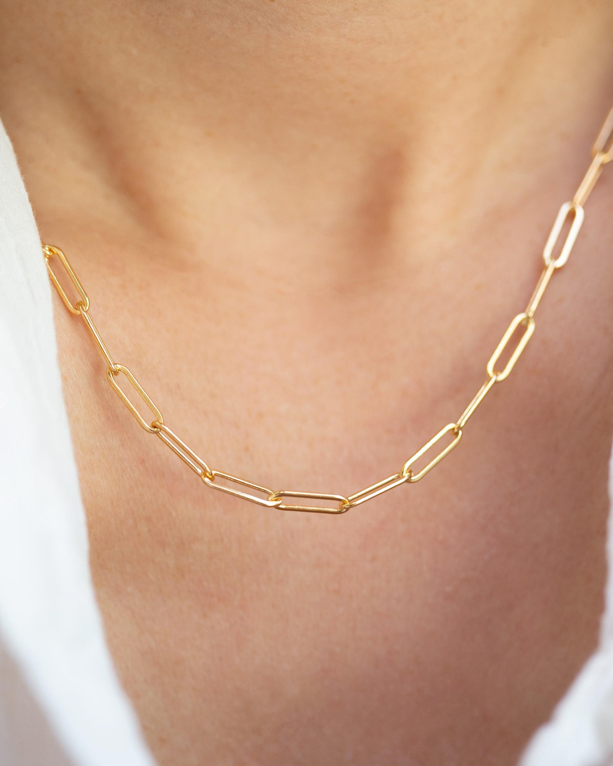Gold Paperclip Link Chain Necklace / Paper Clip Chain Necklace in Sterling Silver or 14K Gold Filled