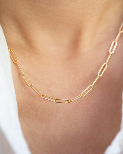 Gold Paperclip Link Chain Necklace / Paper Clip Chain Necklace in Sterling Silver or 14K Gold Filled