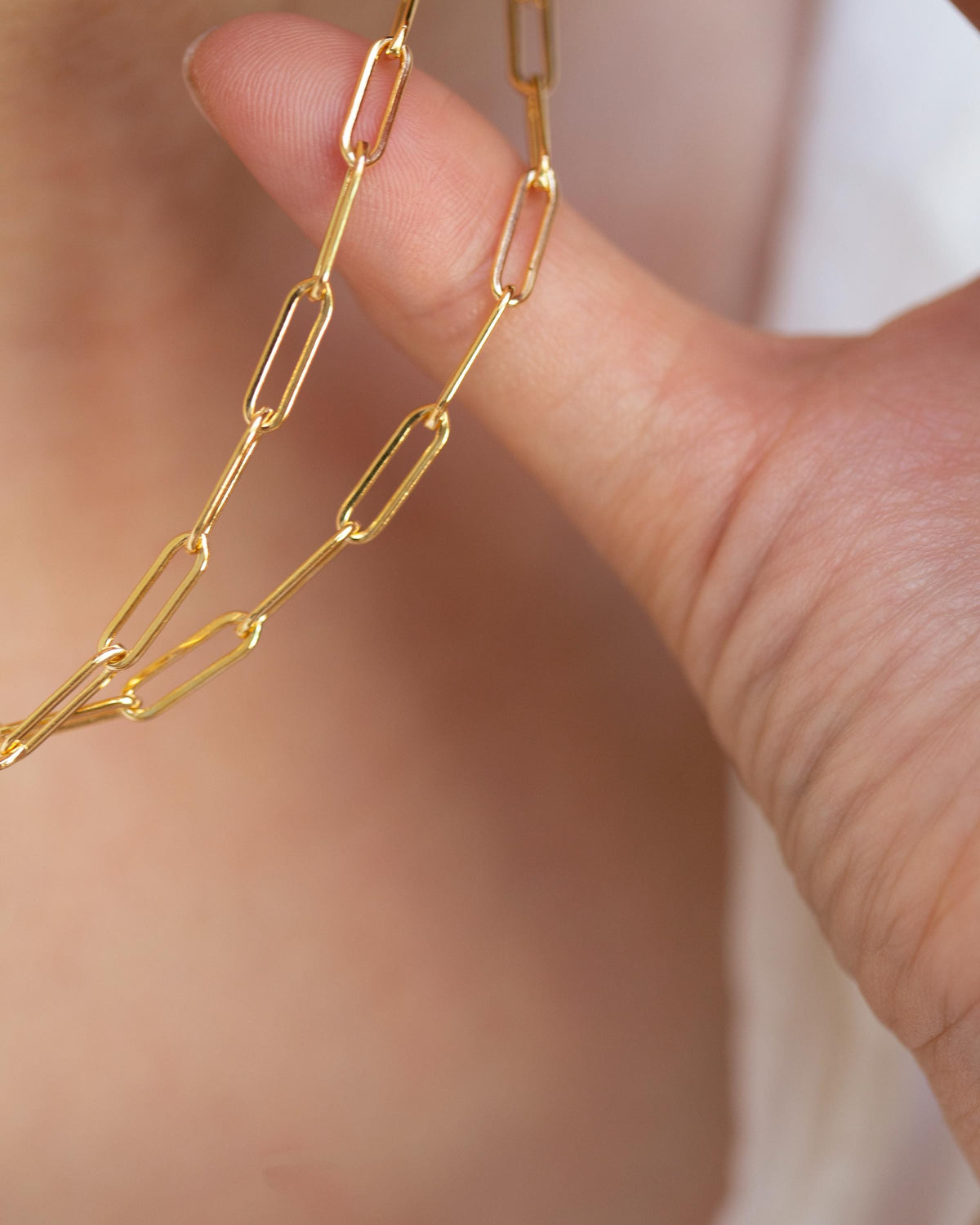 Gold Paperclip Link Chain Necklace / Paper Clip Chain Necklace in Sterling Silver or 14K Gold Filled
