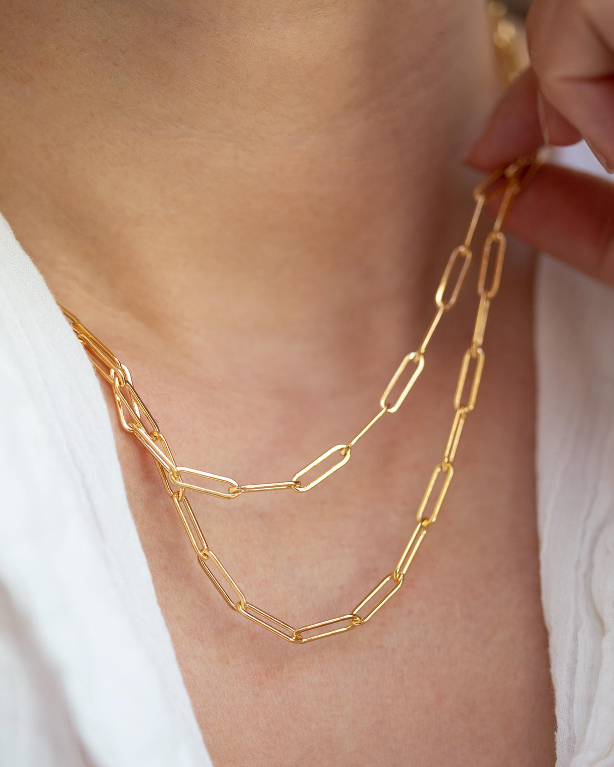 Gold Paperclip Link Chain Necklace / Paper Clip Chain Necklace in Sterling Silver or 14K Gold Filled