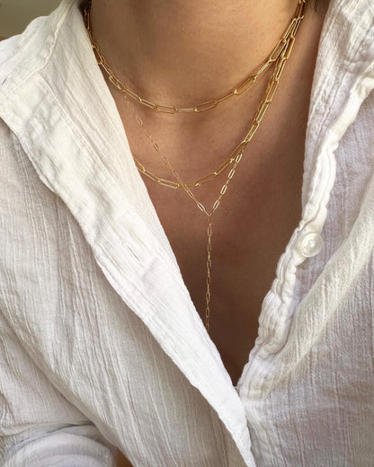 Gold Paperclip Link Chain Necklace / Paper Clip Chain Necklace in Sterling Silver or 14K Gold Filled