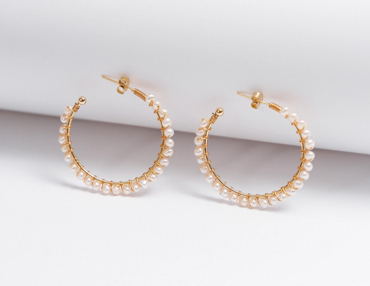 Statement Pearl Hoop Earrings: Gold Plated 925 Sterling Silver