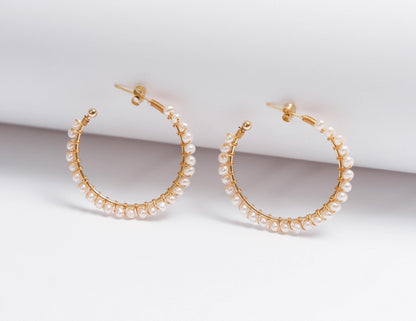 Statement Pearl Hoop Earrings: Gold Plated 925 Sterling Silver