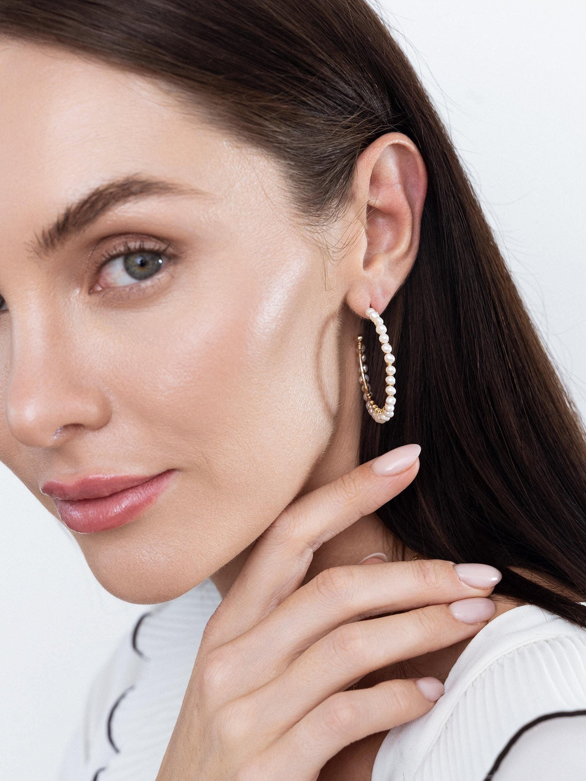 Statement Pearl Hoop Earrings: Gold Plated 925 Sterling Silver