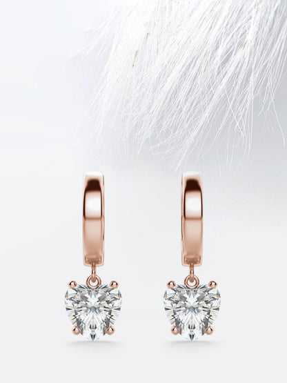 Moissanite Earrings, Heart Cut Huggies, Minimalist Charm | 925 Sterling Silver | 0.25-0.90 Ct Each