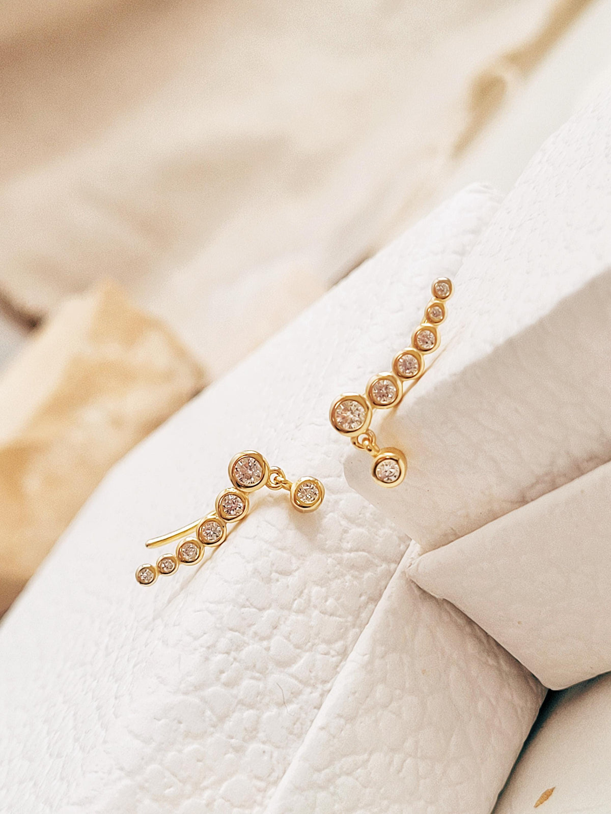 Bubble Climber Earrings with Dangly CZ | Gold Plated Sterling Silver Ear Crawlers | Minimalist Everyday Jewellery
