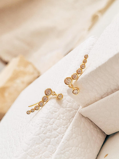 Bubble Climber Earrings with Dangly CZ | Gold Plated Sterling Silver Ear Crawlers | Minimalist Everyday Jewellery