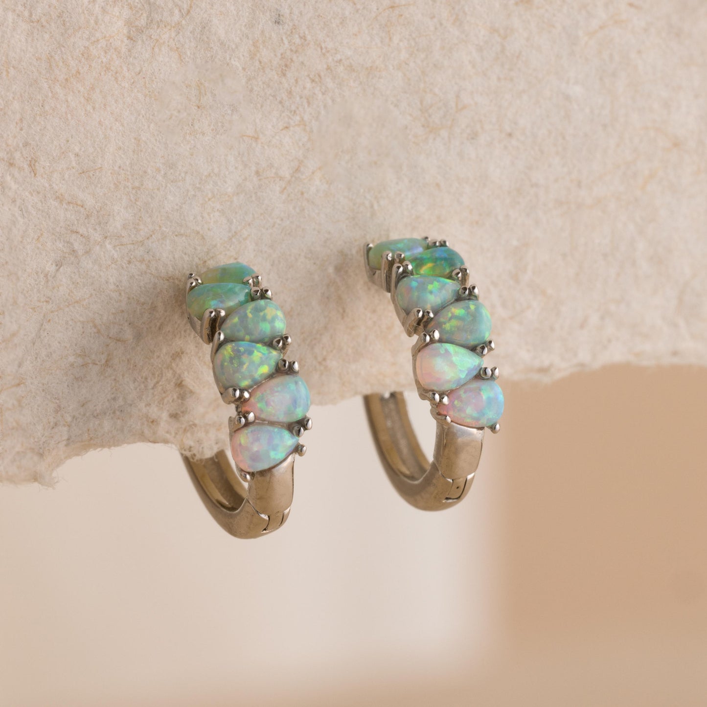 Dainty Ombre Opal Earrings by Caitlyn Minimalist • Opal Teardrop Huggies • Gemstone Hoop Earrings • Silver Jewelry • Gift for Mom • ER556