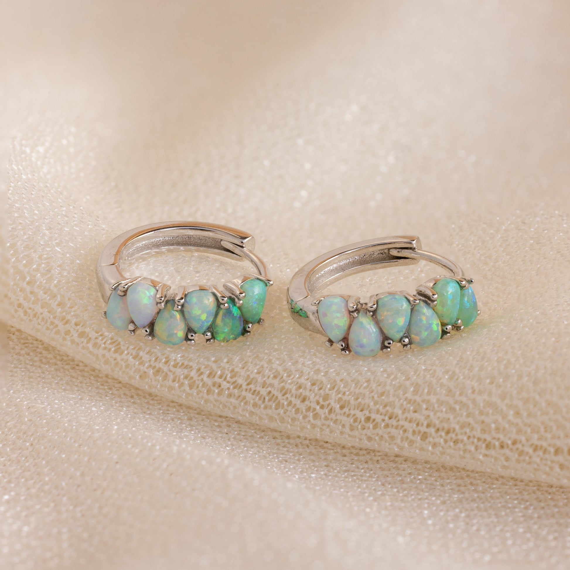 Dainty Ombre Opal Earrings by Caitlyn Minimalist • Opal Teardrop Huggies • Gemstone Hoop Earrings • Silver Jewelry • Gift for Mom • ER556