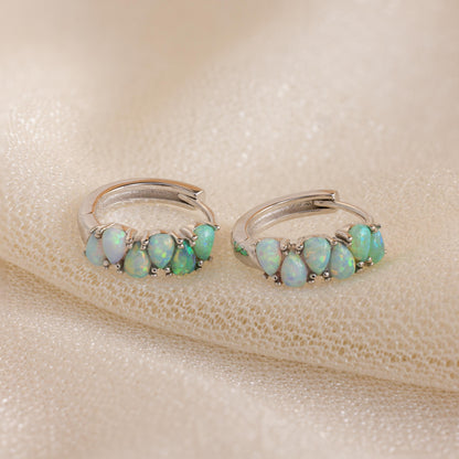 Dainty Ombre Opal Earrings by Caitlyn Minimalist • Opal Teardrop Huggies • Gemstone Hoop Earrings • Silver Jewelry • Gift for Mom • ER556