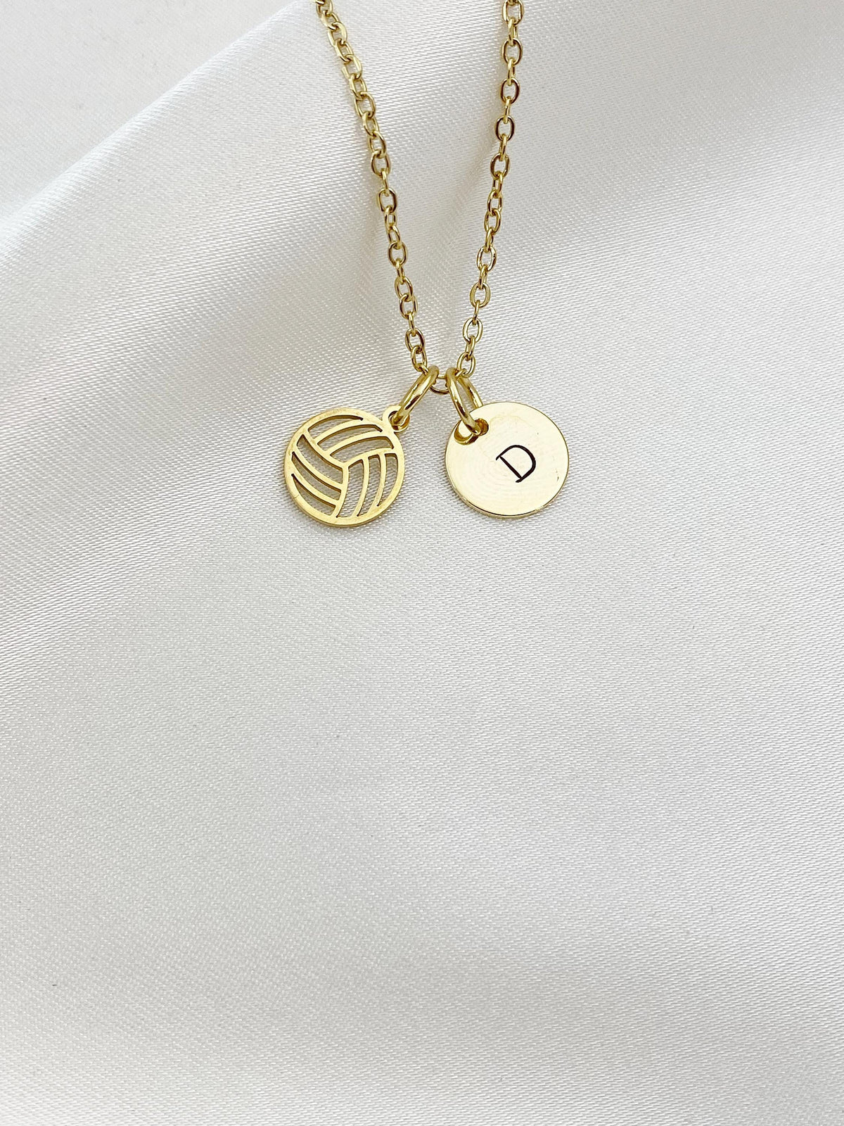 Gold-Tone Stainless Steel Volleyball Charm Necklace