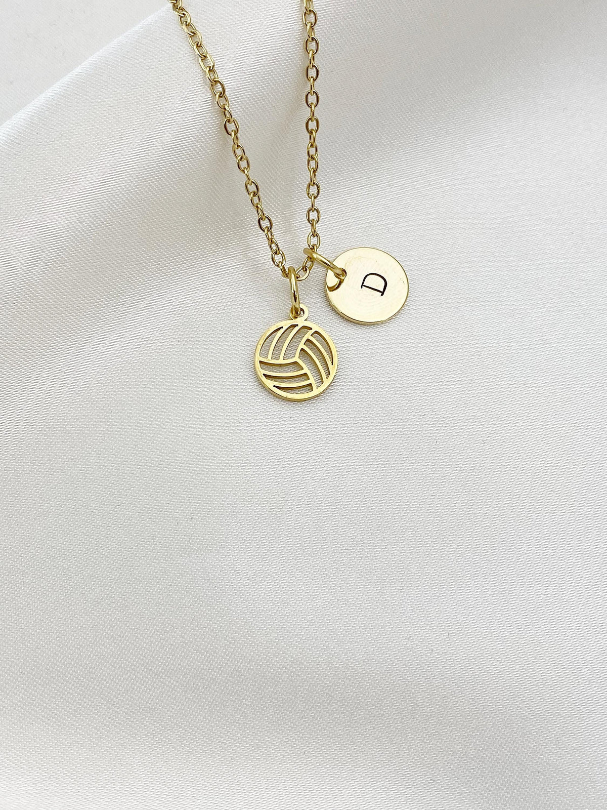 Gold-Tone Stainless Steel Volleyball Charm Necklace